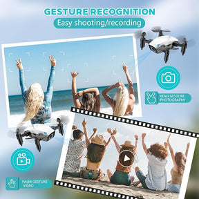 Foldable White Camera Drone with Voice and Gesture Control - 2 Batteries