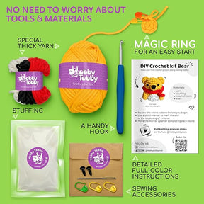 HobbyTobby Beginner Crochet Kit - Bear Amigurumi Craft Set