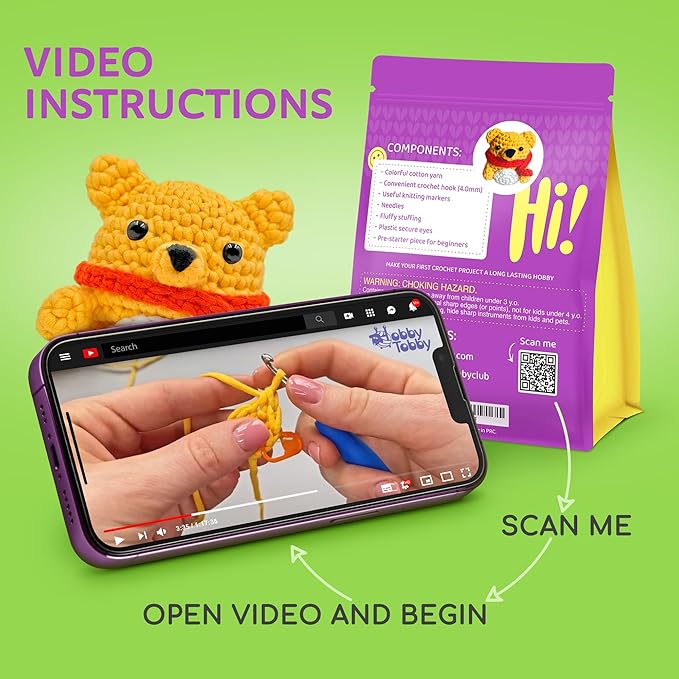 HobbyTobby Beginner Crochet Kit - Bear Amigurumi Craft Set