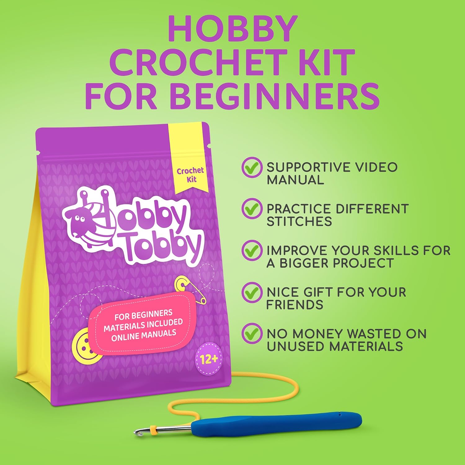 HobbyTobby Beginner Crochet Kit - Bear Amigurumi Craft Set