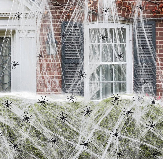 Halloween Decor: 1400 SQ FT Spider Web with 100 Fake Spiders