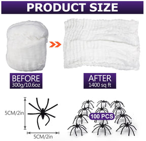 Halloween Decor: 1400 SQ FT Spider Web with 100 Fake Spiders