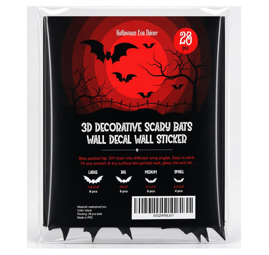 28-Piece 3D Halloween Bat Wall Decals - Spooky Party Decorations & Stickers