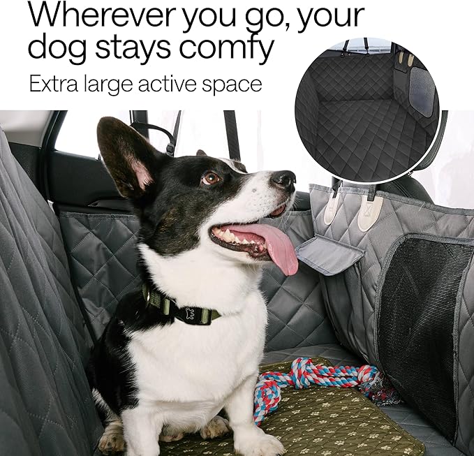 Waterproof Dog Car Seat Cover with Hard Bottom Inserts and Mesh Window