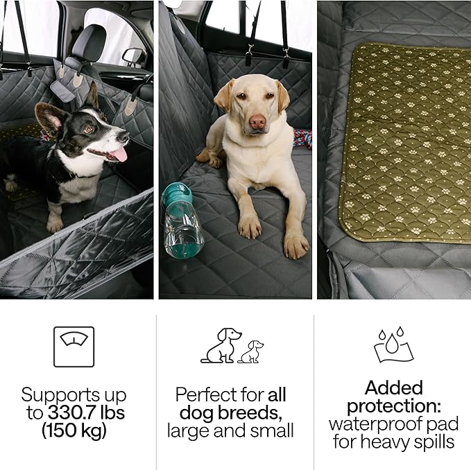 Waterproof Dog Car Seat Cover with Hard Bottom Inserts and Mesh Window