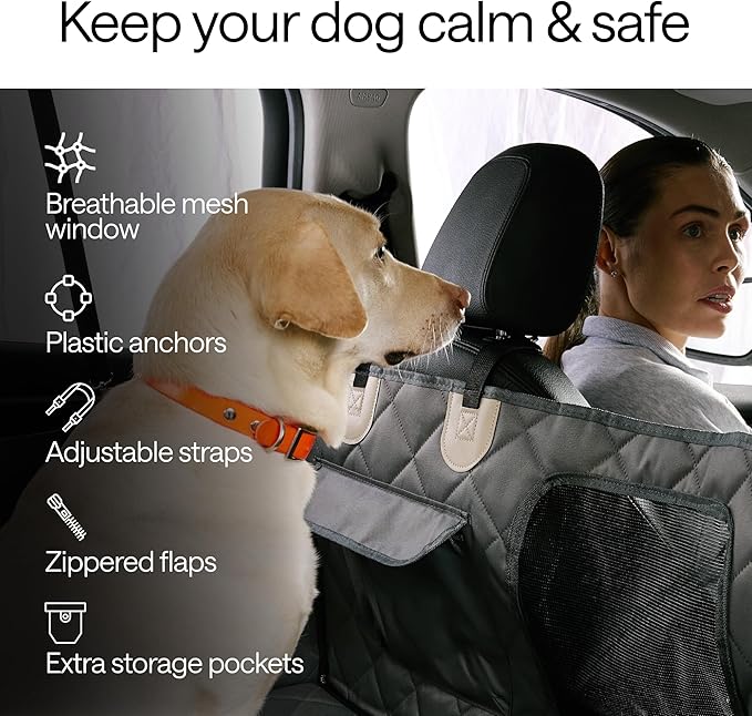 Waterproof Dog Car Seat Cover with Hard Bottom Inserts and Mesh Window