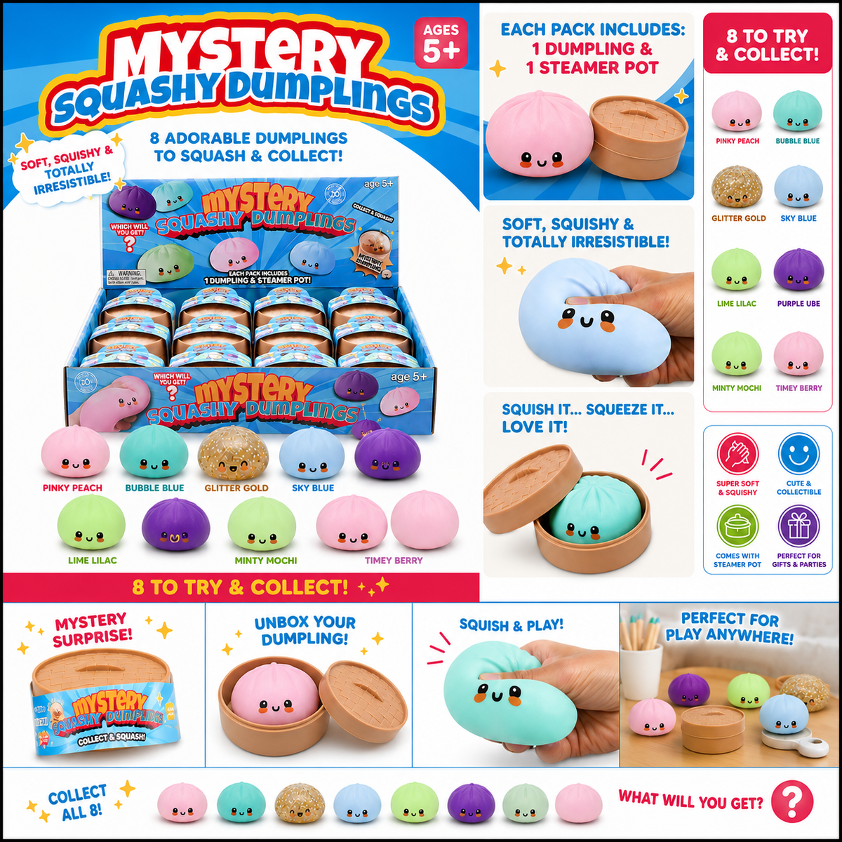 Viral Mystery Squishy Dumplings - Stress Relief Fidget Toy (3.35")