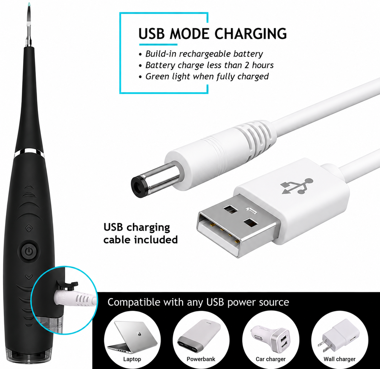 Dental Calculus Remover with USB Charging & Mirror – 5-Speed Tartar & Plaque Cleaner