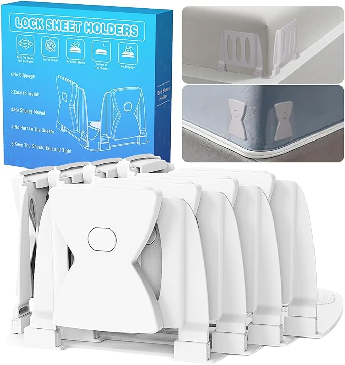 Heavy-Duty 4-Piece Adjustable Bed Sheet Fastener Clips