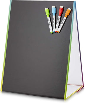 16" x 12.5" Double-Sided Magnetic Tabletop Whiteboard & Blackboard Easel