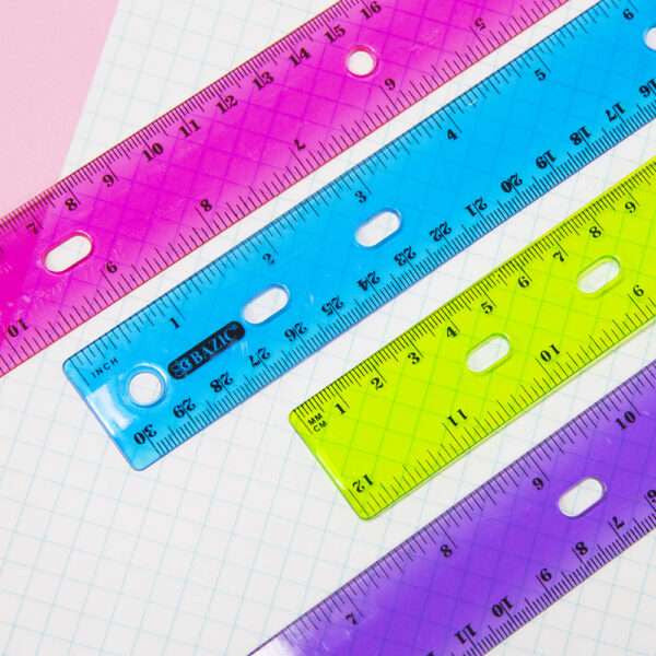 BAZIC Products 12" Jewel Tones Transparent Plastic Color Rulers (4-Count)