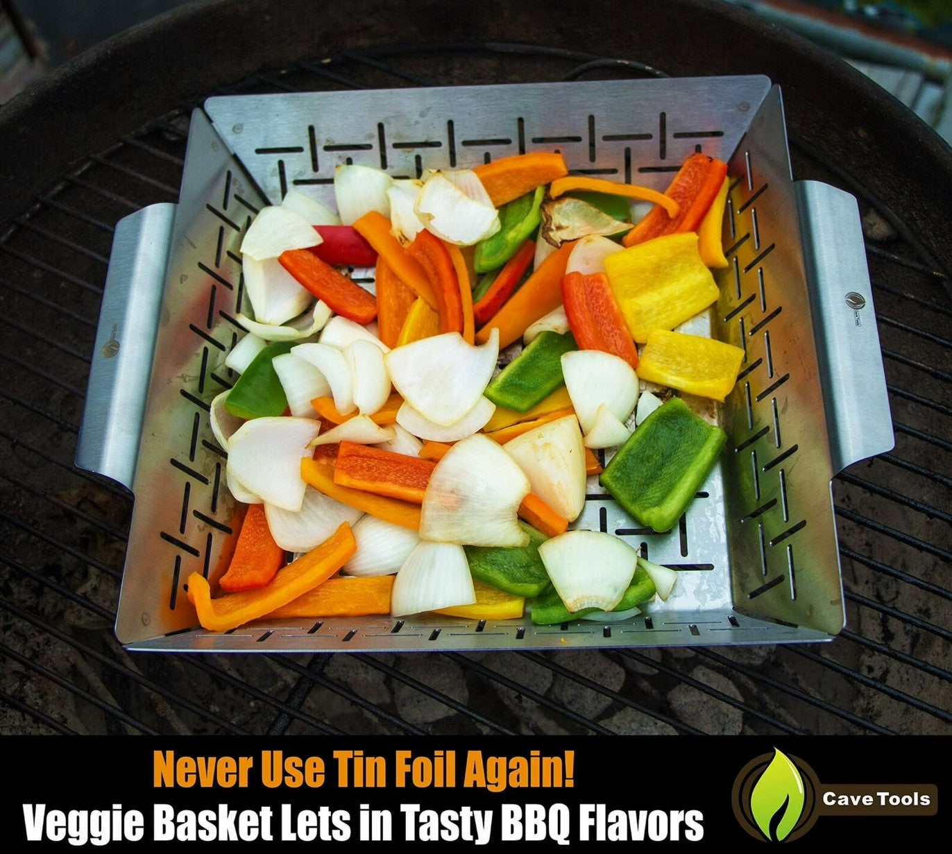 13.8" x 11.9" x 3" Cave Tools Large Non-Stick Vegetable Grill Basket