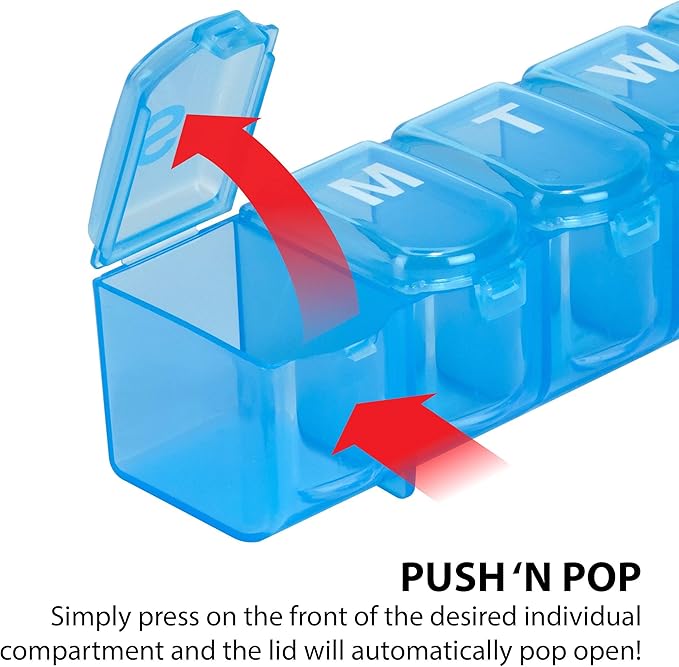 Ezy Dose 7-Day Push Button Pill Case (Medium 5.6" x 1.6")