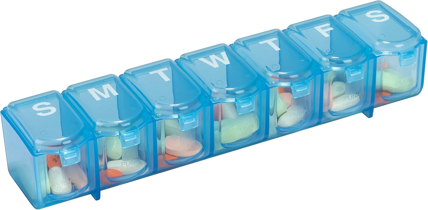 Ezy Dose 7-Day Push Button Pill Case (Medium 5.6" x 1.6")