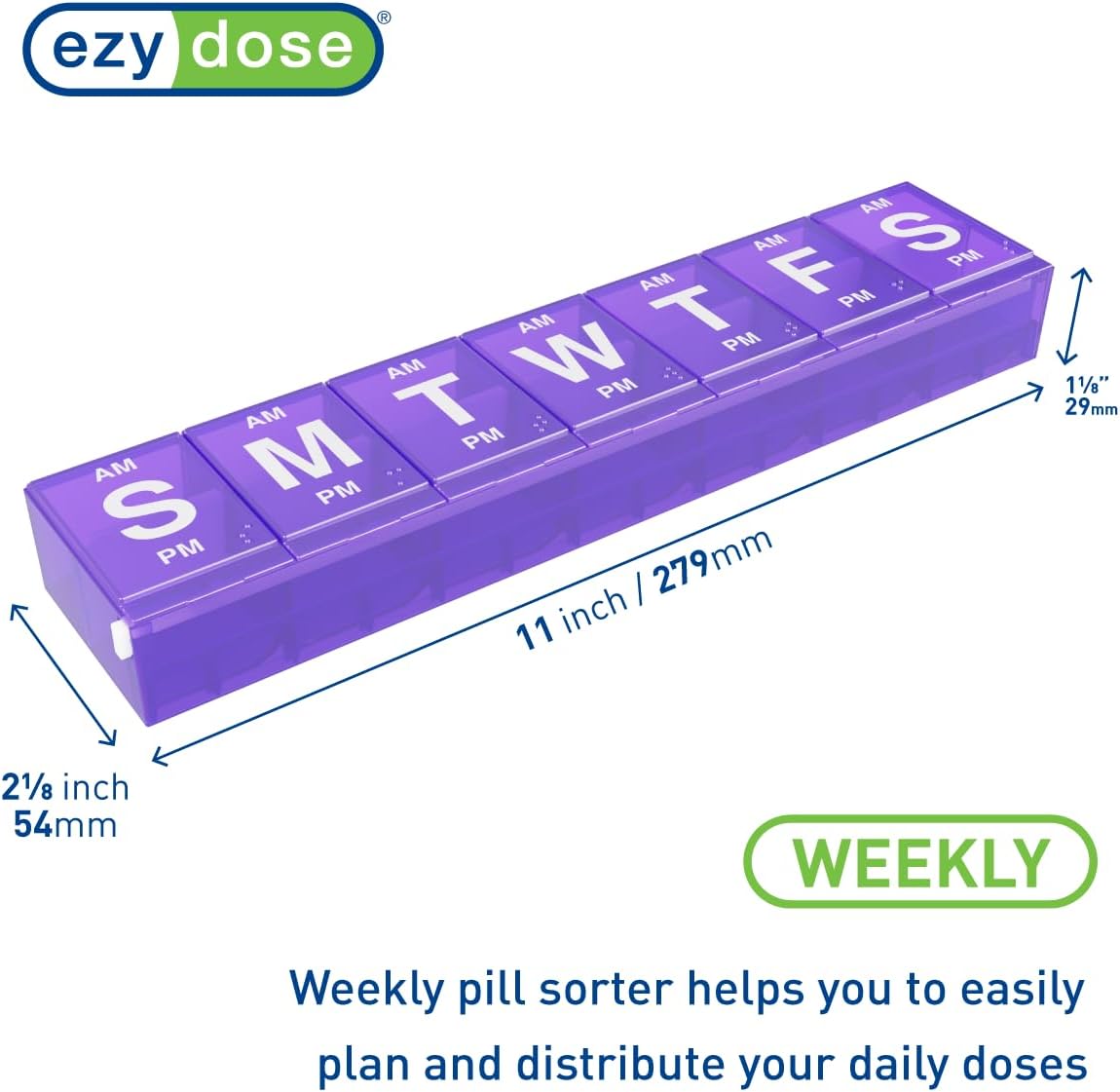 11" x 2.125" x 1.125" Ezy Dose Extra Large Weekly AM/PM Pill Planner