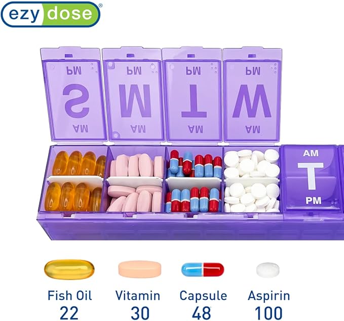 11" x 2.125" x 1.125" Ezy Dose Extra Large Weekly AM/PM Pill Planner