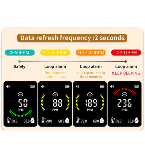 3-in-1 Portable Carbon Monoxide, Temperature and Humidity Monitor