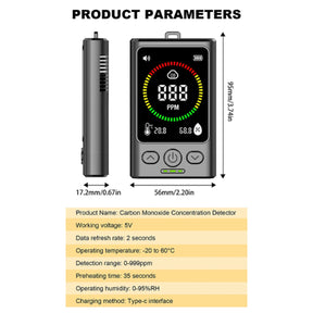 3-in-1 Portable Carbon Monoxide, Temperature and Humidity Monitor