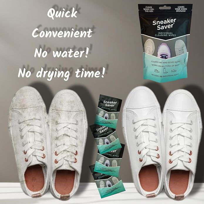20-Pack 7"x7" Dual-Textured Quick Shoe Cleaning Wipes