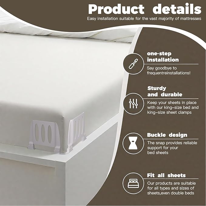 Heavy-Duty 4-Piece Adjustable Bed Sheet Fastener Clips