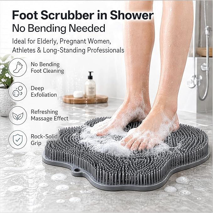 11.2" x 11" Dual-Sided Silicone Shower Foot Scrubber Mat