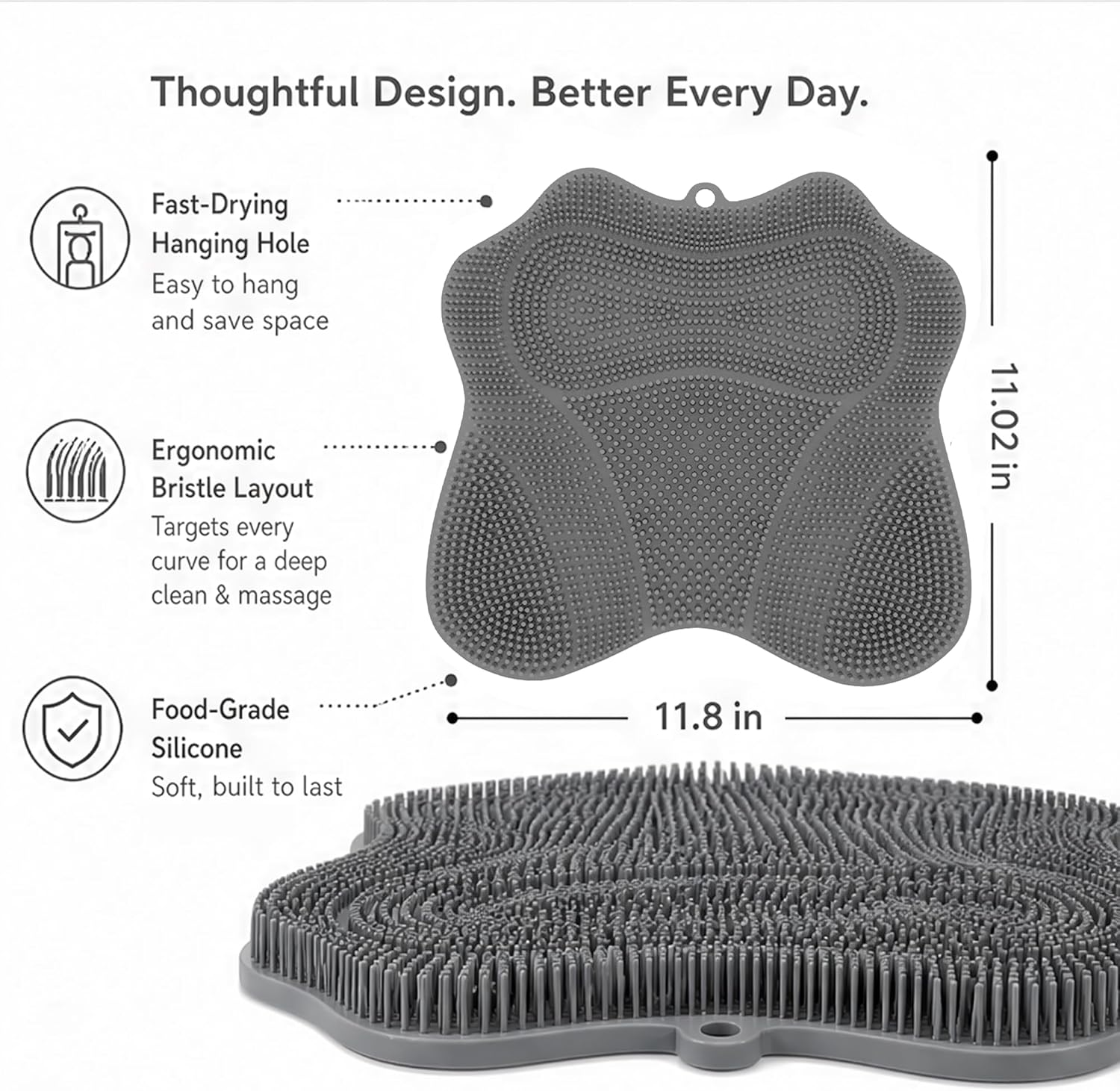 11.2" x 11" Dual-Sided Silicone Shower Foot Scrubber Mat