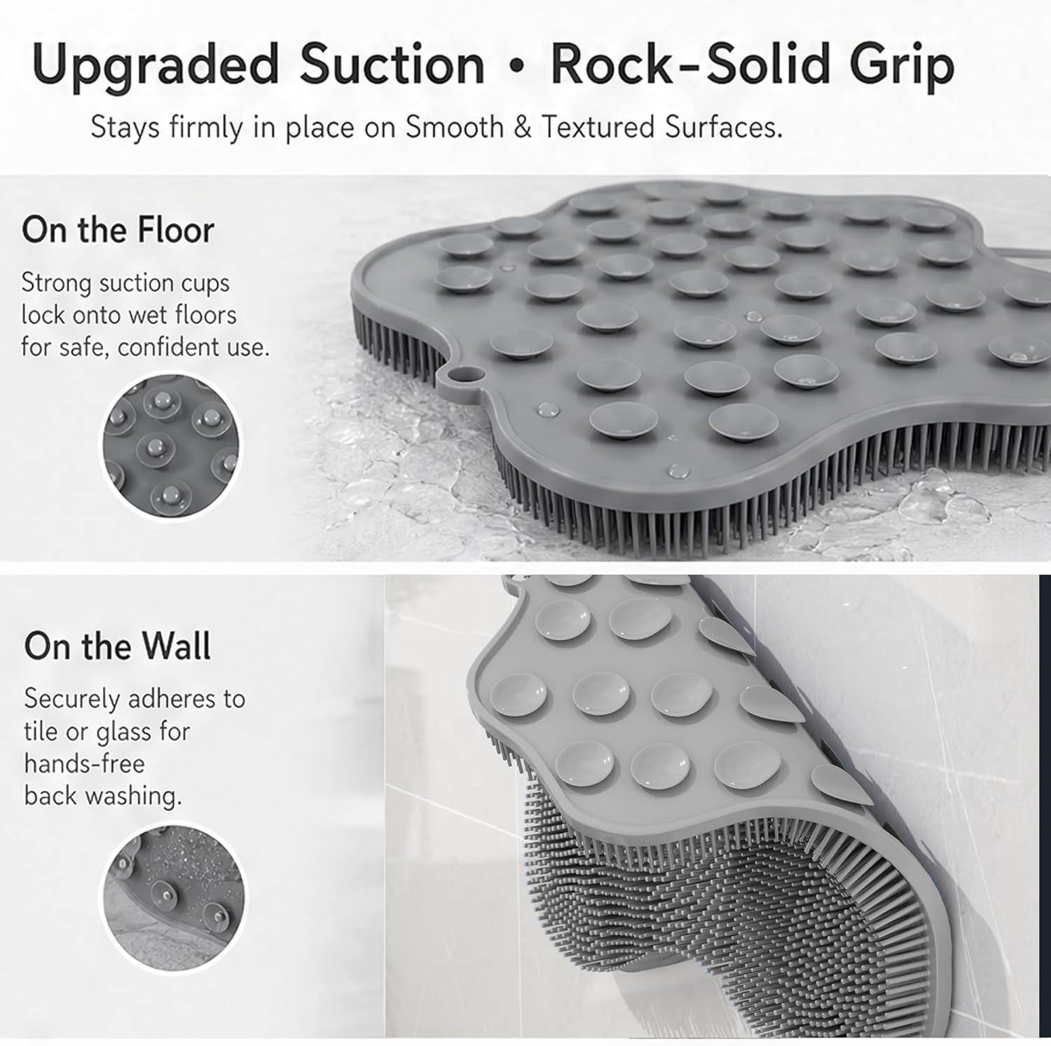 11.2" x 11" Dual-Sided Silicone Shower Foot Scrubber Mat