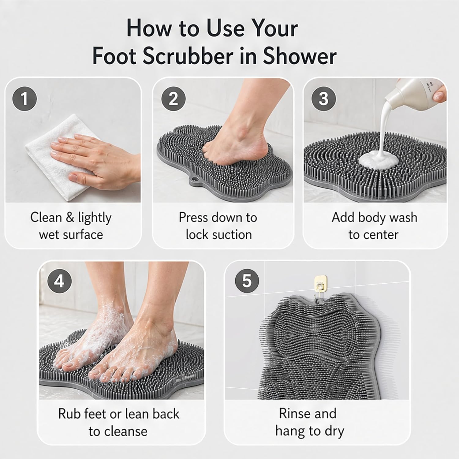 11.2" x 11" Dual-Sided Silicone Shower Foot Scrubber Mat