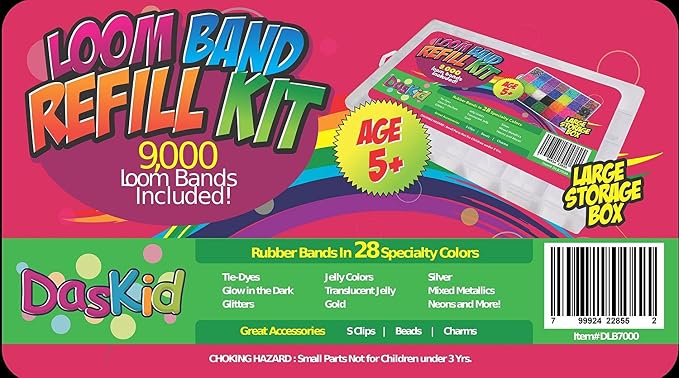 DasKid 12,100+ Piece Rubber Band Refill Loom Set with 14" x 9" x 2" Storage Case