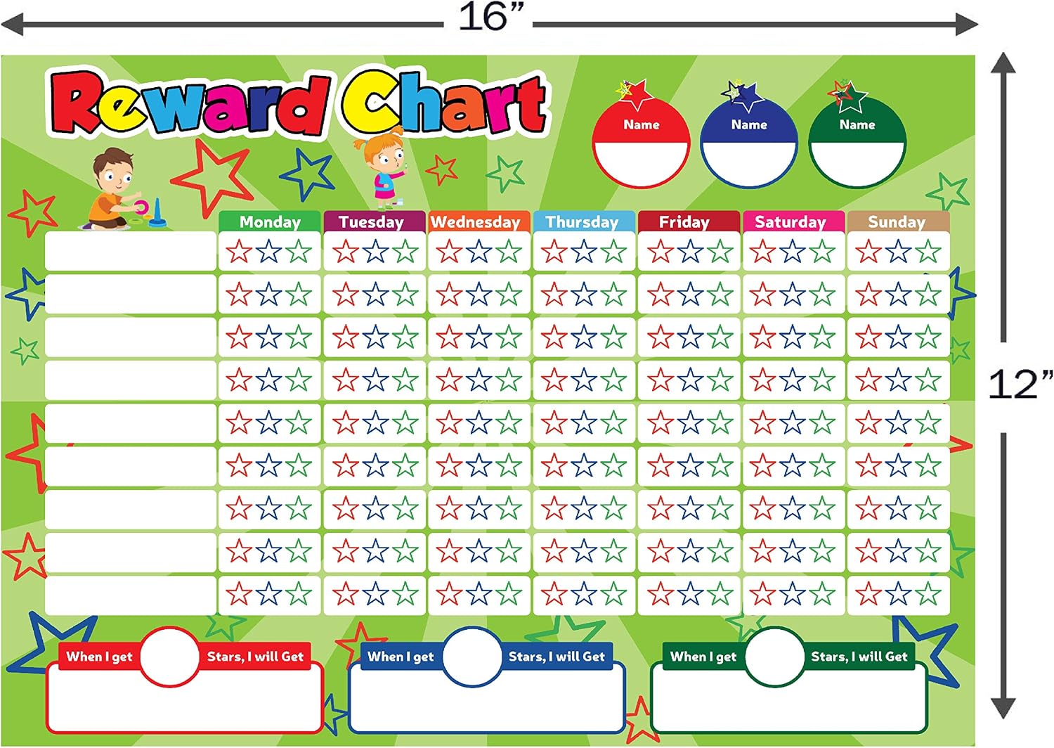 17" x 13" Magnetic Reward Chart Set with 4 Dry Erase Markers