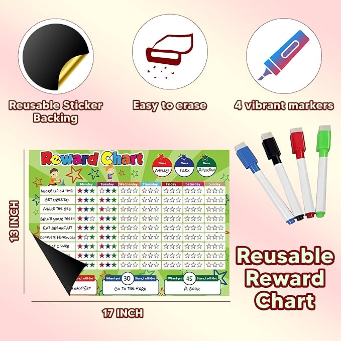 16" x 12.5" Reusable Dry Erase Sticker Chart with 4 Markers