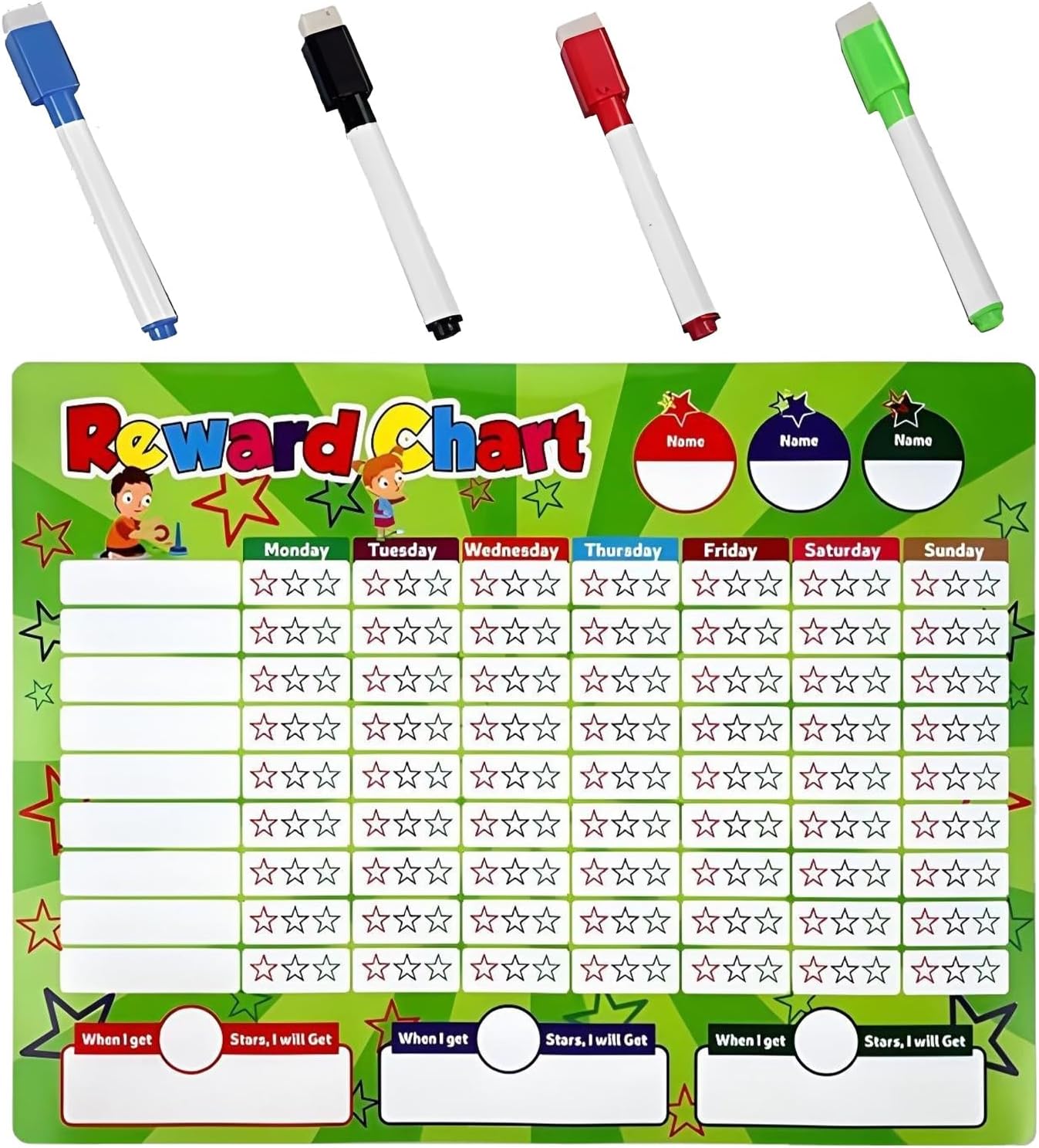 16" x 12.5" Reusable Dry Erase Sticker Chart with 4 Markers