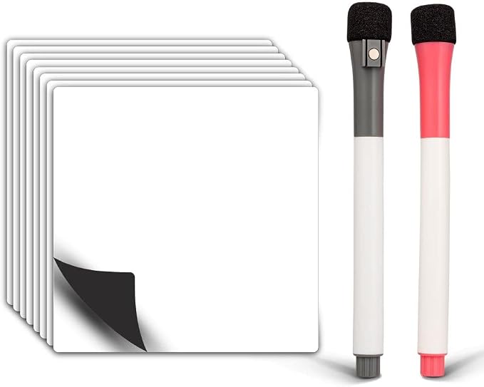 Reusable Dry Erase Sticky Notes 4"x4" - 15-Pack with 2 Magnetic Markers
