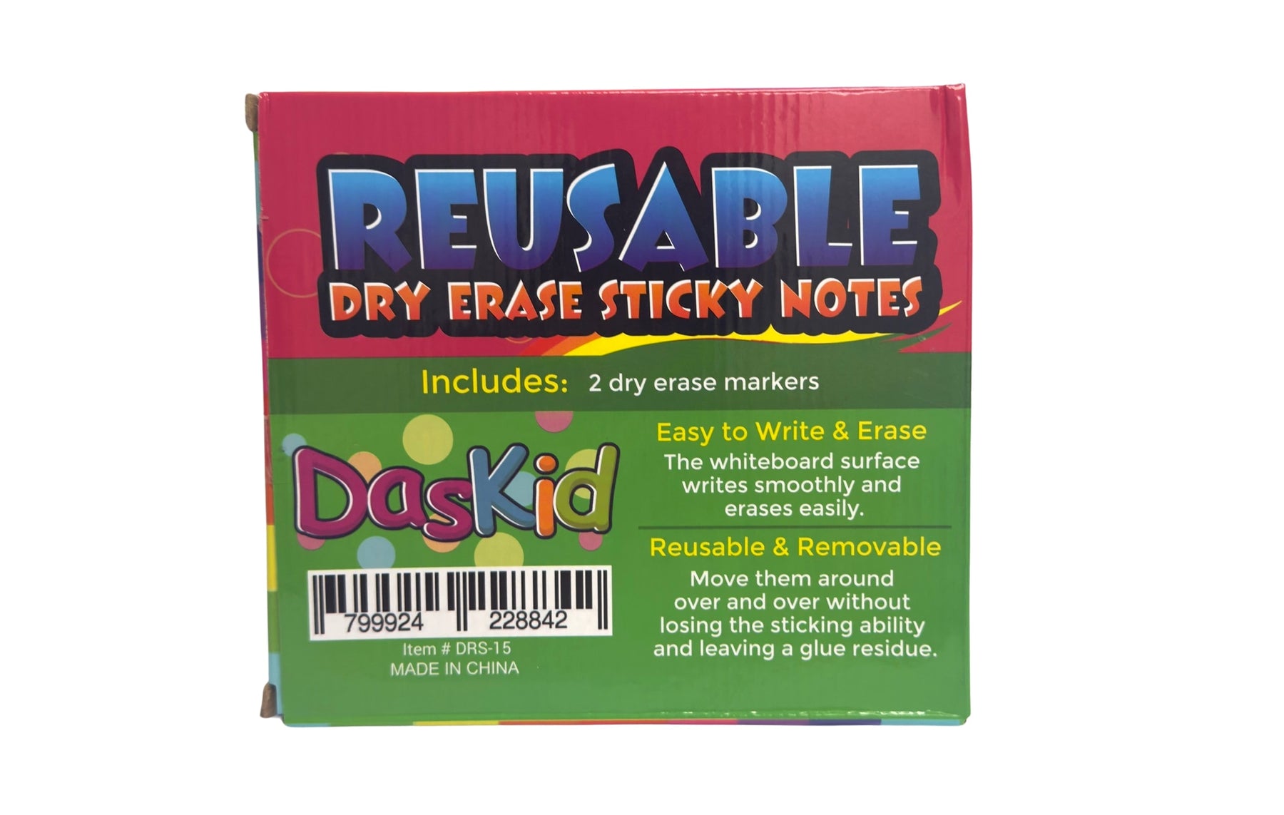 Reusable Dry Erase Sticky Notes 4"x4" - 15-Pack with 2 Magnetic Markers