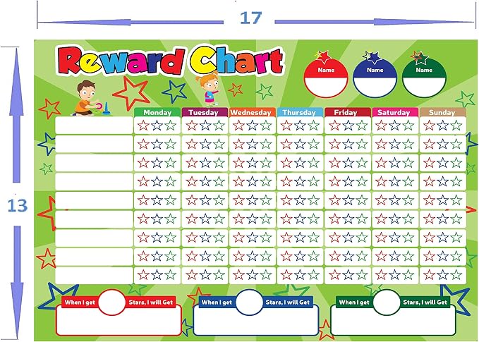 17 x 13 Inch Magnetic Behavior Star Reward Chart with 4 Markers