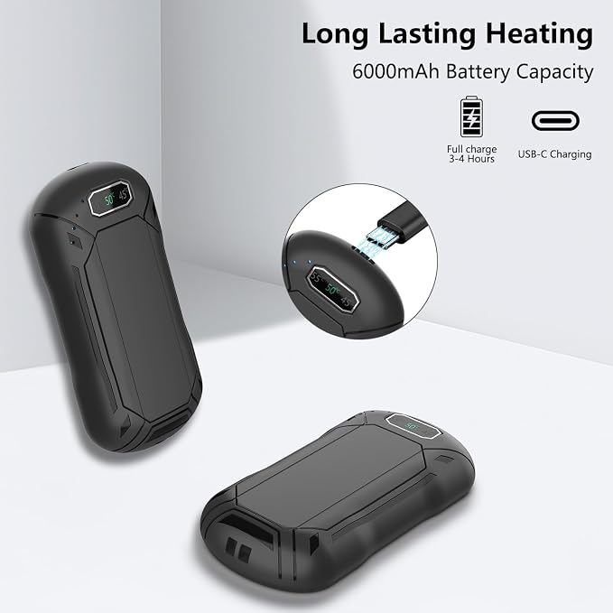 2-Pack Magnetic Rechargeable Hand Warmers - 6000mAh - 3 Heat Levels (up to 131°F)