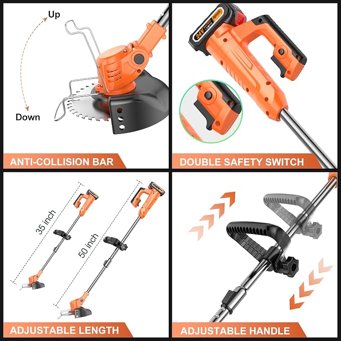 3-in-1 Cordless Lawn Trimmer & Edger with 2 Batteries and 3 Blade Types - 3.5 lbs