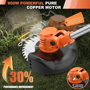 3-in-1 Cordless Lawn Trimmer & Edger with 2 Batteries and 3 Blade Types - 3.5 lbs