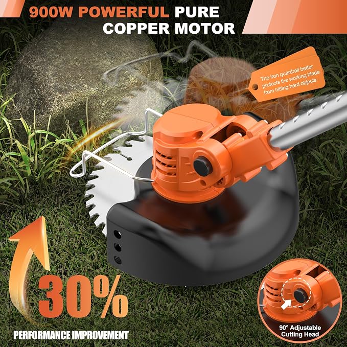 3-in-1 Cordless Lawn Trimmer & Edger with 2 Batteries and 3 Blade Types - 3.5 lbs