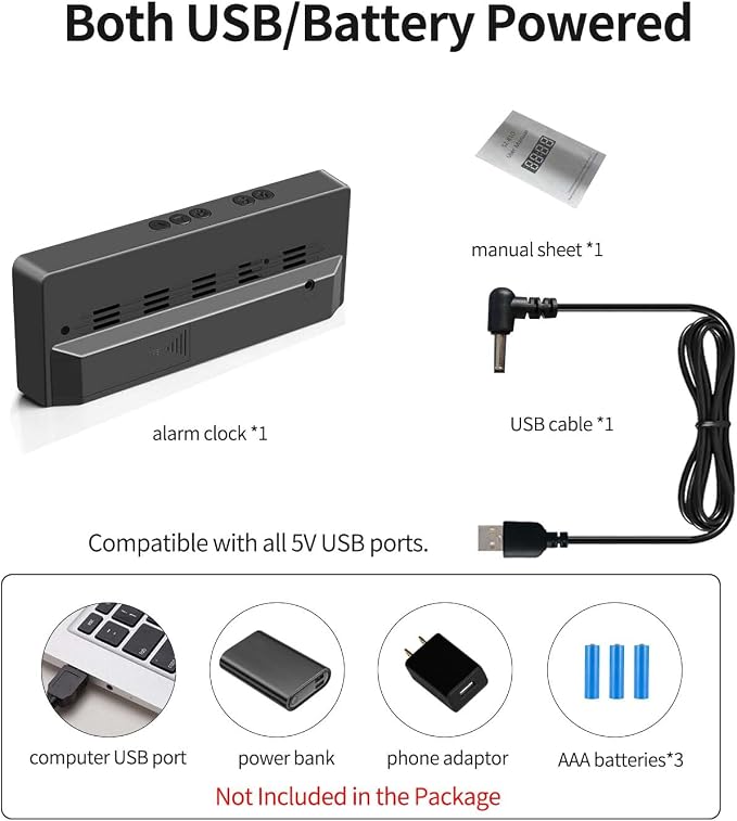 6.3 Inch LED Digital Desk Alarm Clock with USB and Battery Backup