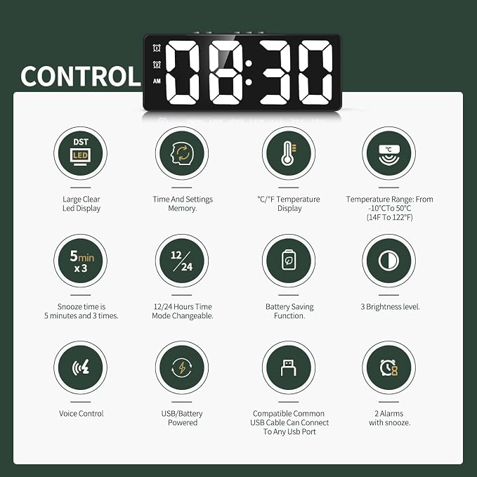 6.3 Inch LED Digital Desk Alarm Clock with USB and Battery Backup