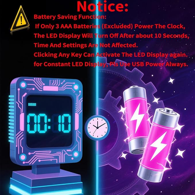 6.3 Inch LED Digital Desk Alarm Clock with USB and Battery Backup