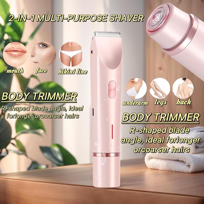 Women's 2-in-1 Dual Head Rechargeable Electric Shaver - IPX7 Waterproof Wet/Dry
