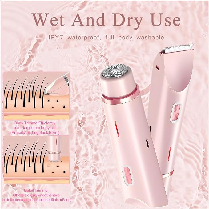 Women's 2-in-1 Dual Head Rechargeable Electric Shaver - IPX7 Waterproof Wet/Dry