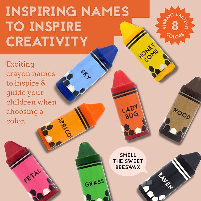 Hieno Handmade 100% Pure Beeswax Non-Toxic Crayons - 8-Pack