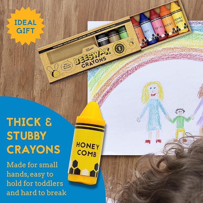 Hieno Handmade 100% Pure Beeswax Non-Toxic Crayons - 8-Pack