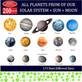 Hello World 200-Piece Glow in the Dark Stars and Solar System Set - 15 Planets for Ceilings and Walls