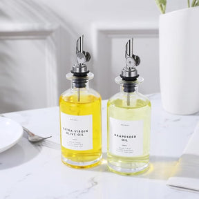 Set of 2 - 11.8 oz Glass Oil and Vinegar Dispenser with Weighted Metal Spouts