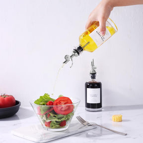 Set of 2 - 11.8 oz Glass Oil and Vinegar Dispenser with Weighted Metal Spouts
