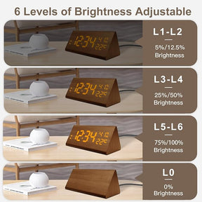 Wooden Digital Alarm Clock with Temp and Humidity - 8.1" x 1.7" x 3.6" One Size